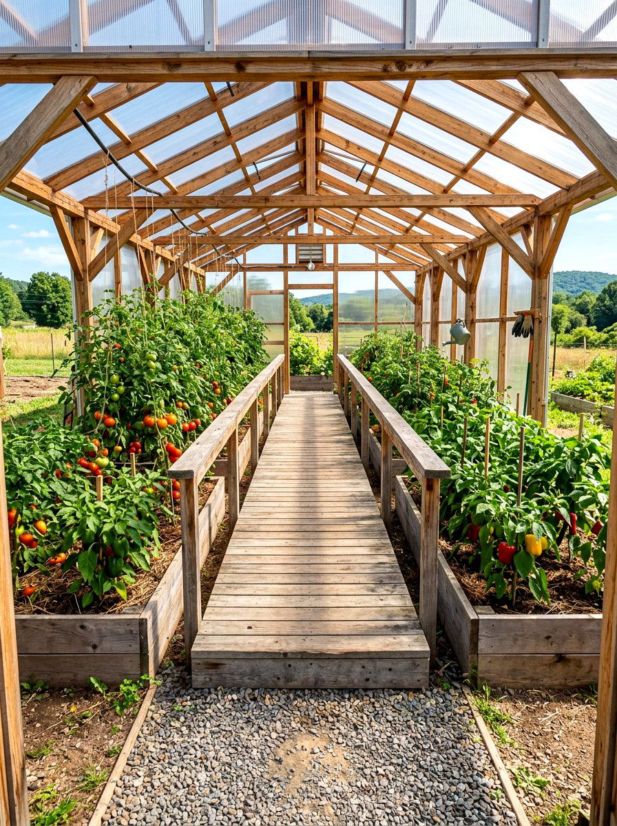 Raised Wooden Greenhouse Walkway - 30 greenhouse walkway ideas