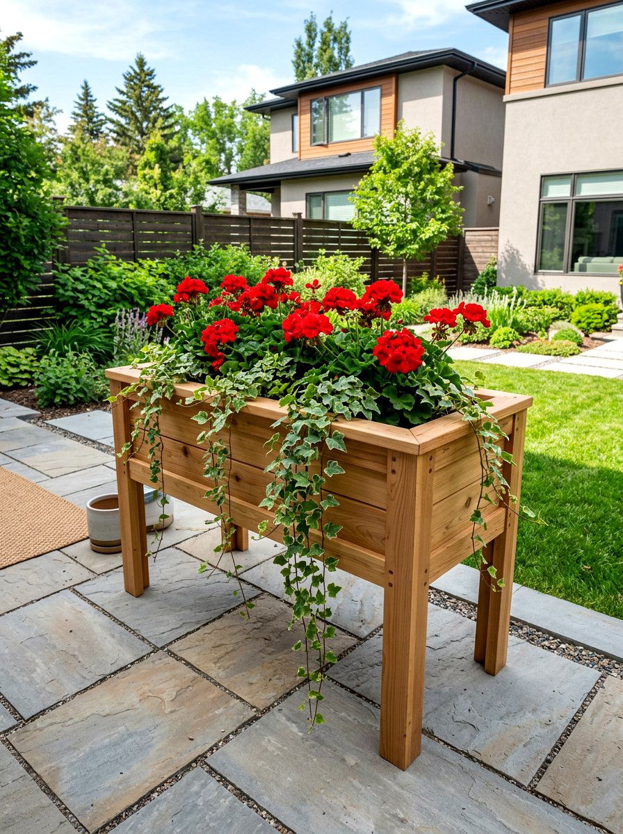 Raised Wooden Planter - 30 flower bed landscaping ideas