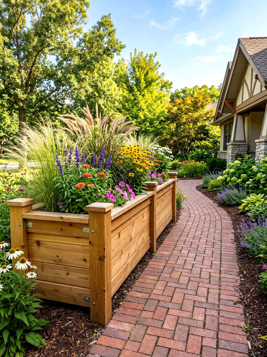 Raised Wooden Planter - 30 small front yard ideas