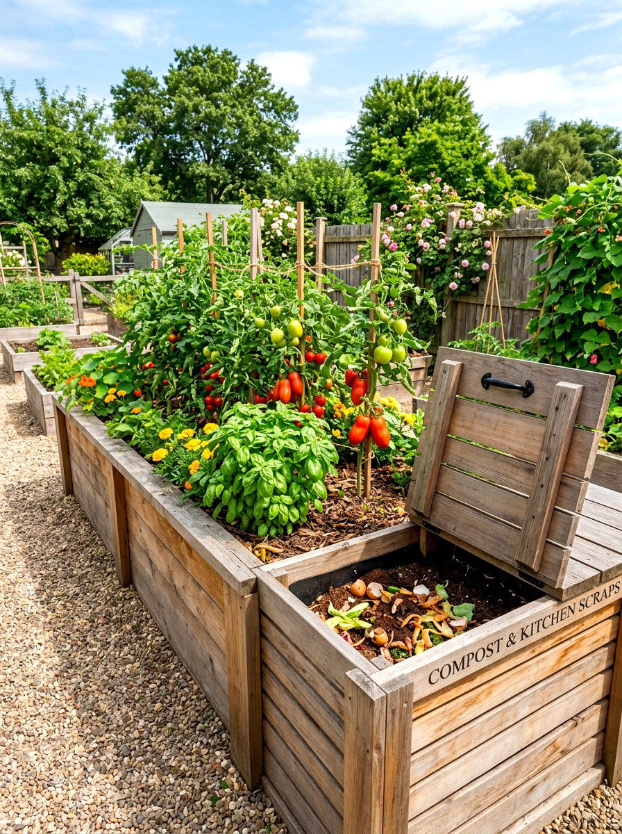 Raised bed compost bin - 30 compost corner garden ideas