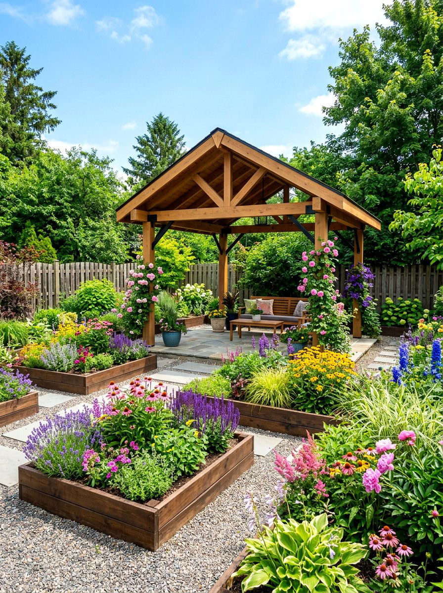 Raised bed gazebo garden - 30 gazebo flower garden ideas