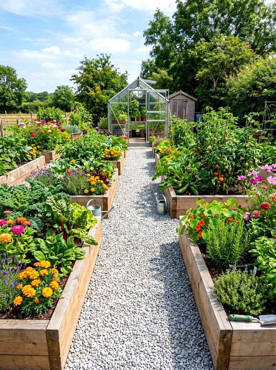 Raised bed gravel walkway - 30 gravel path backyard ideas