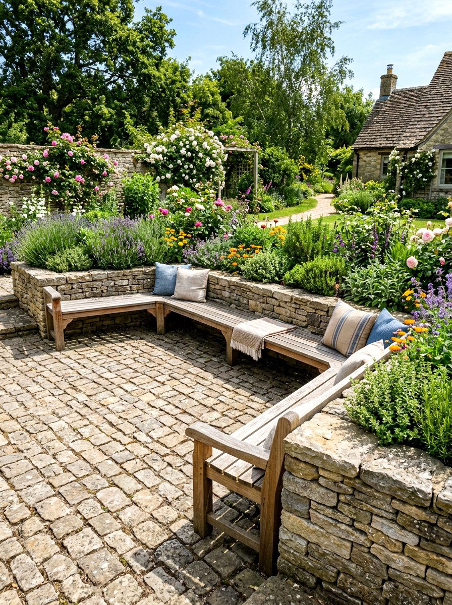 Raised bed perimeter seating - 30 small courtyard seating ideas