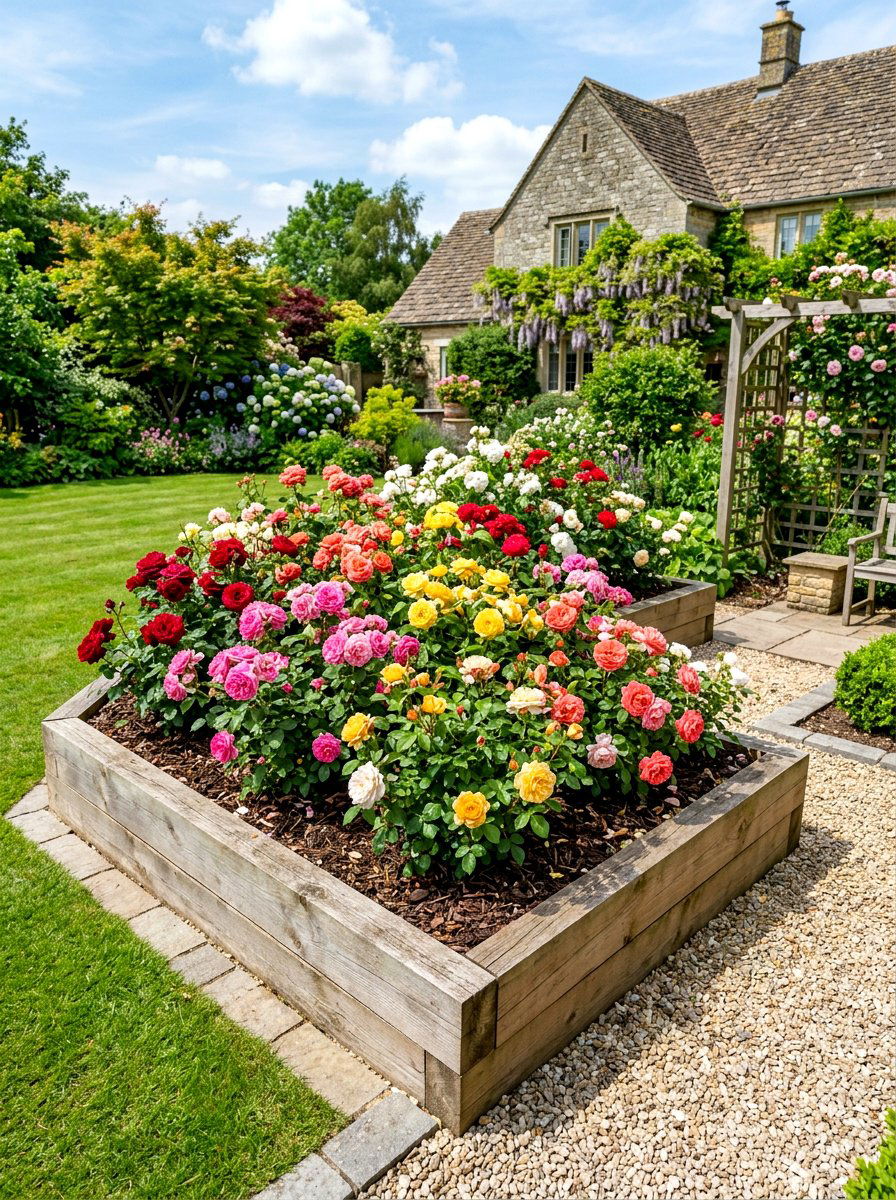 Raised bed rose landscaping - 30 cottage rose border landscaping ideas
