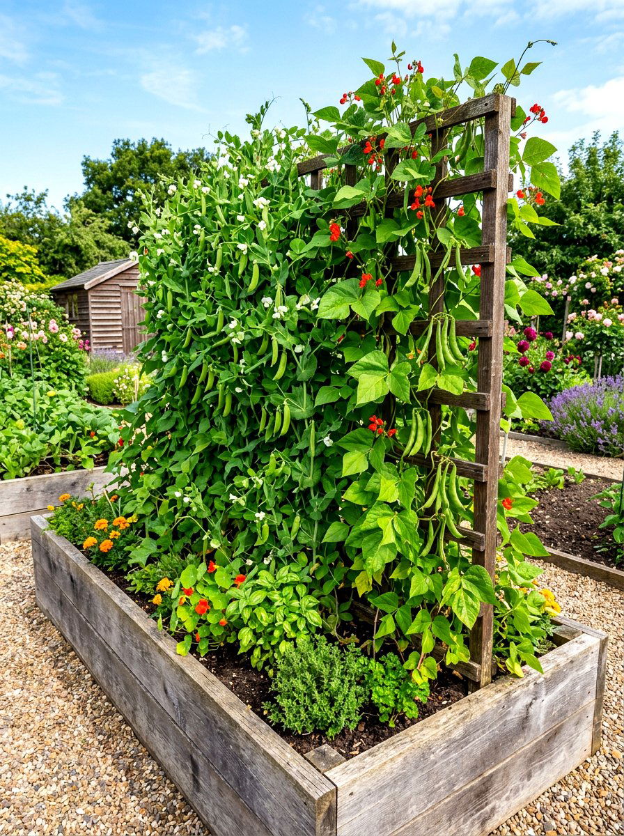 Raised beds with trellis - 30 raised vegetable garden ideas