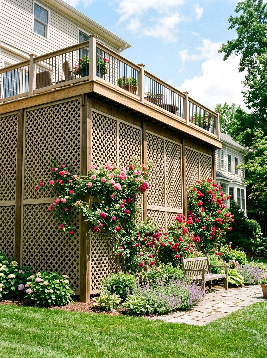 Raised deck lattice - 30 deck skirting lattice ideas