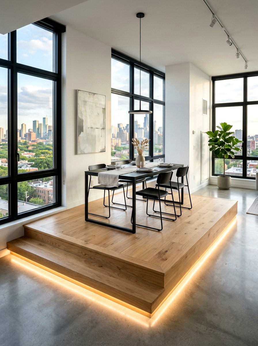 Raised floor platforms - 30 broken floor plan apartment ideas