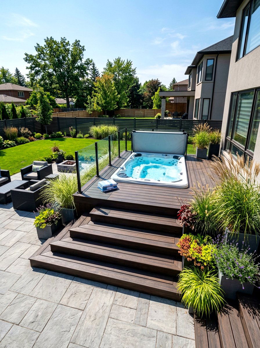 Raised platform hot tub - 30 small hot tub patio ideas