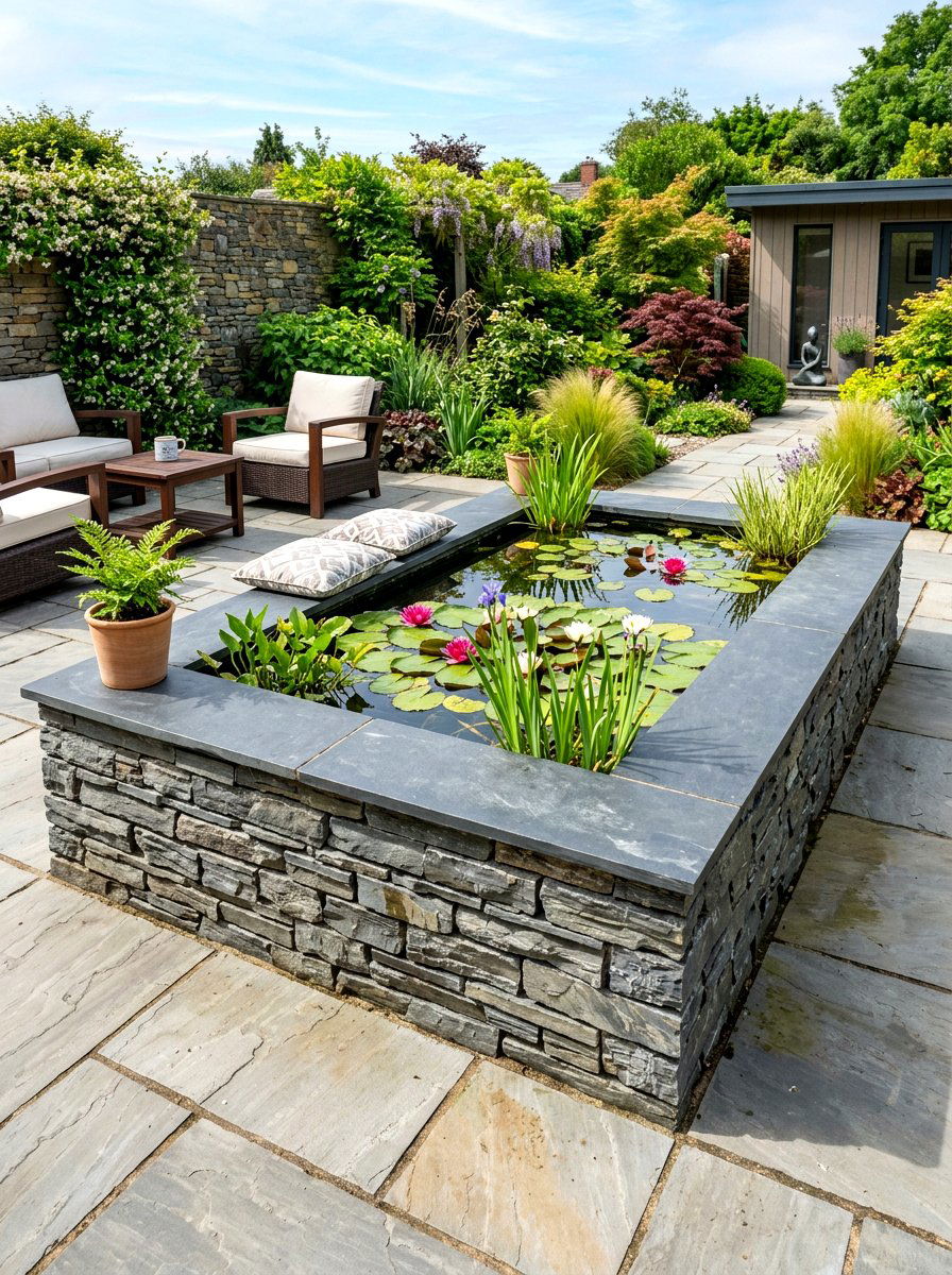 Raised stone garden pond - 30 small pond ideas