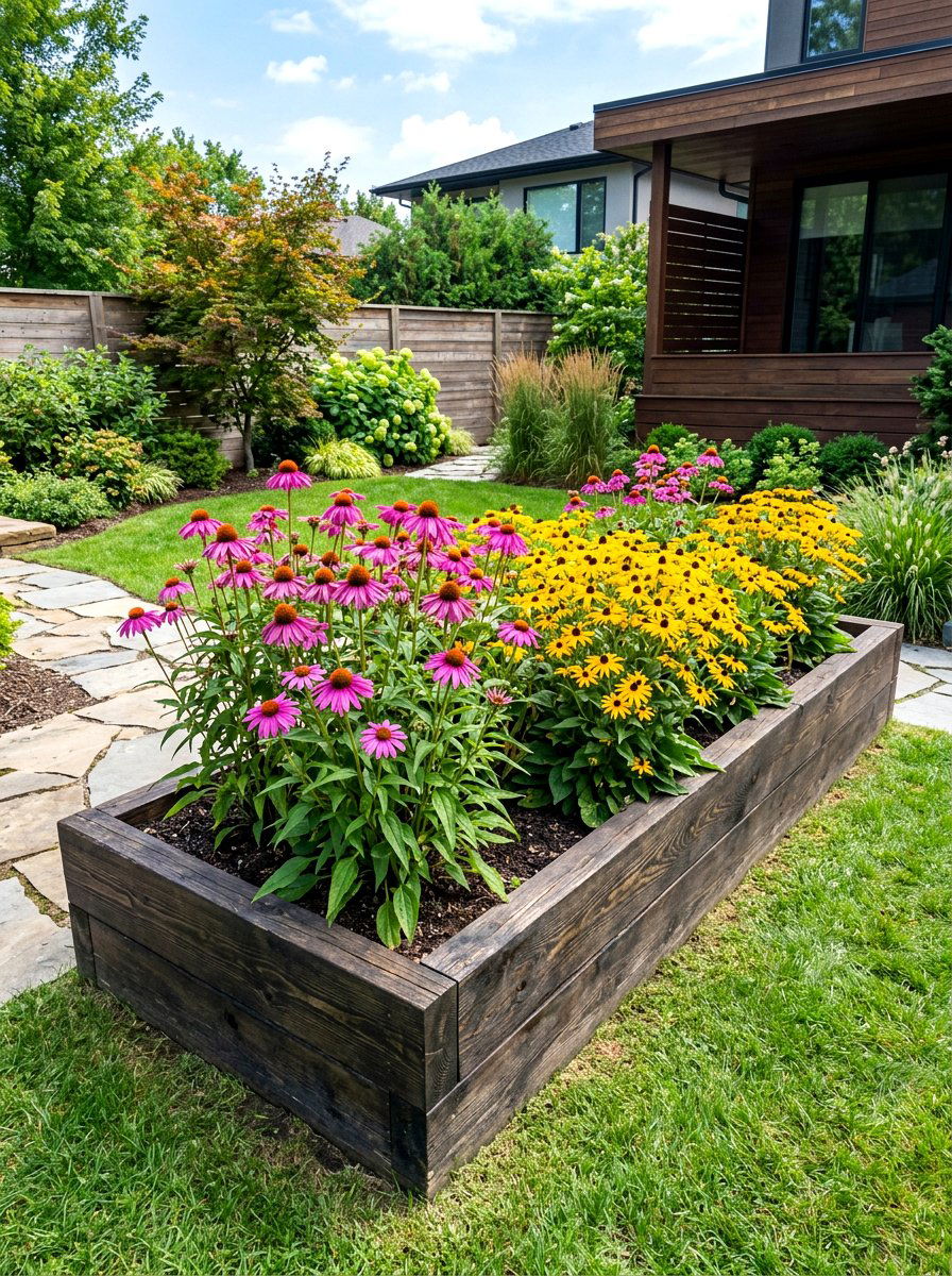 Raised timber garden bed - 30 bee garden border ideas