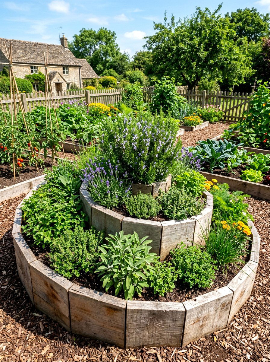 Raised wood herb spiral - 30 herb spiral ideas