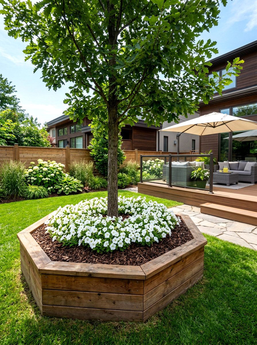 Raised wood tree ring - 30 mulch ring around tree ideas