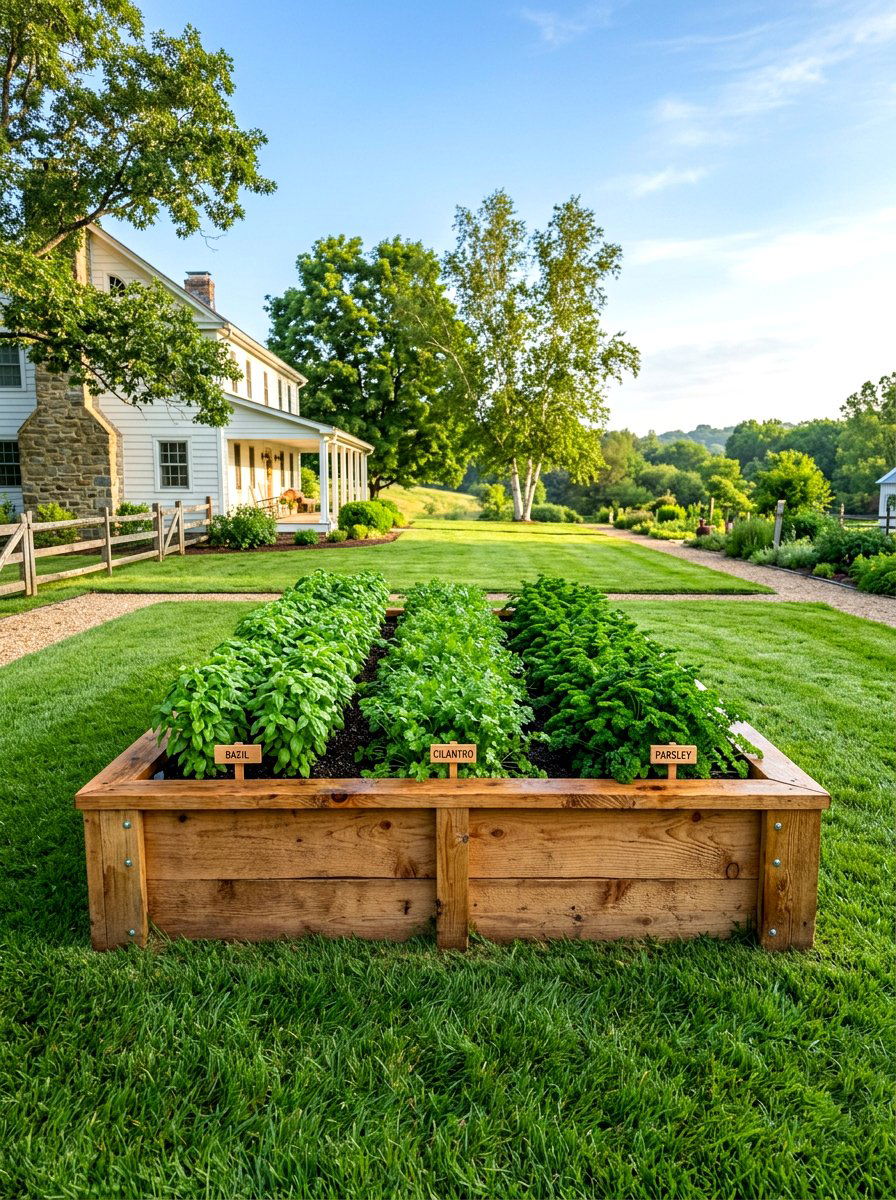 Raised wooden garden bed - 30 backyard herb garden ideas