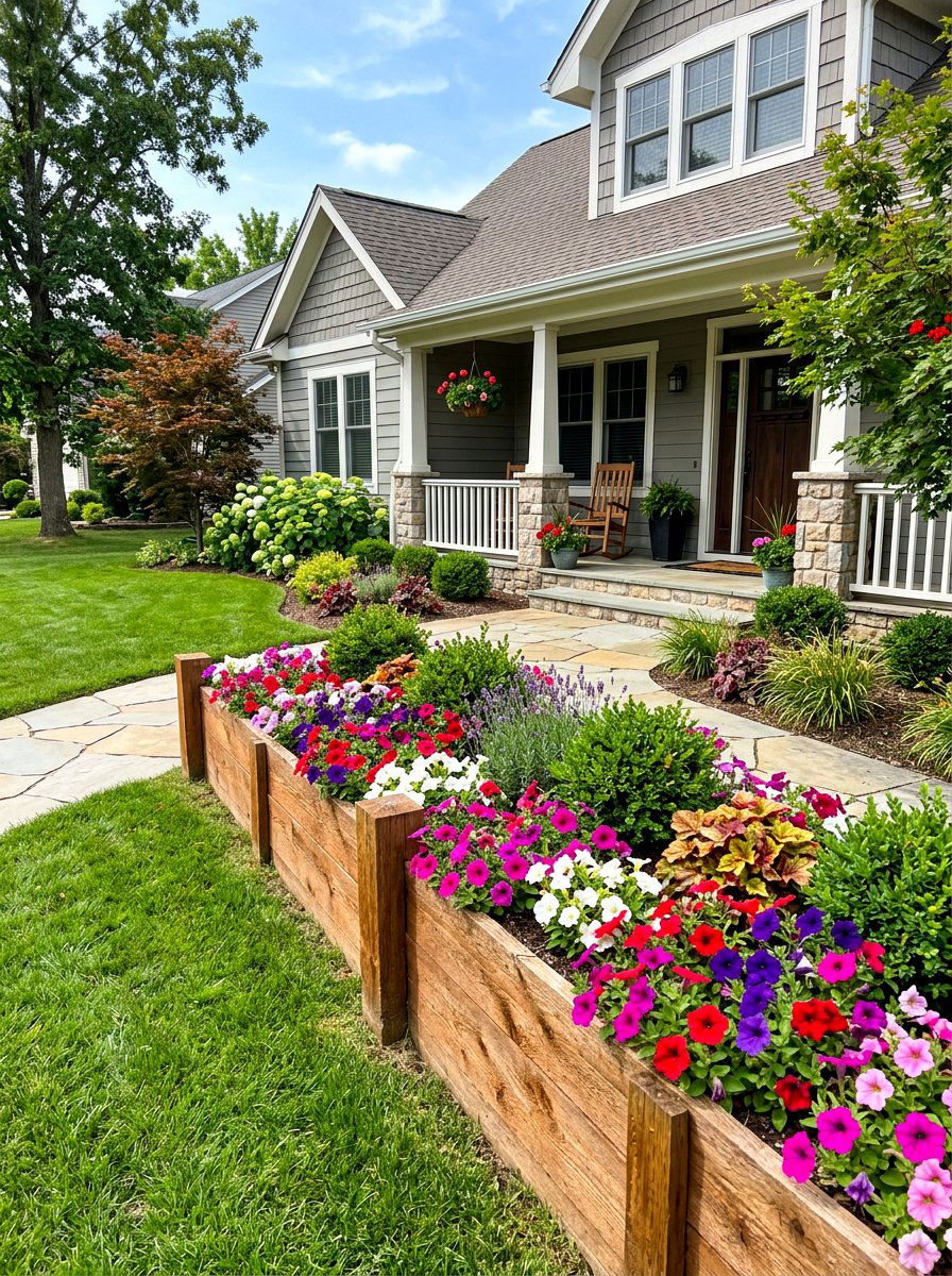 Raised wooden garden border - 30 small front garden border ideas