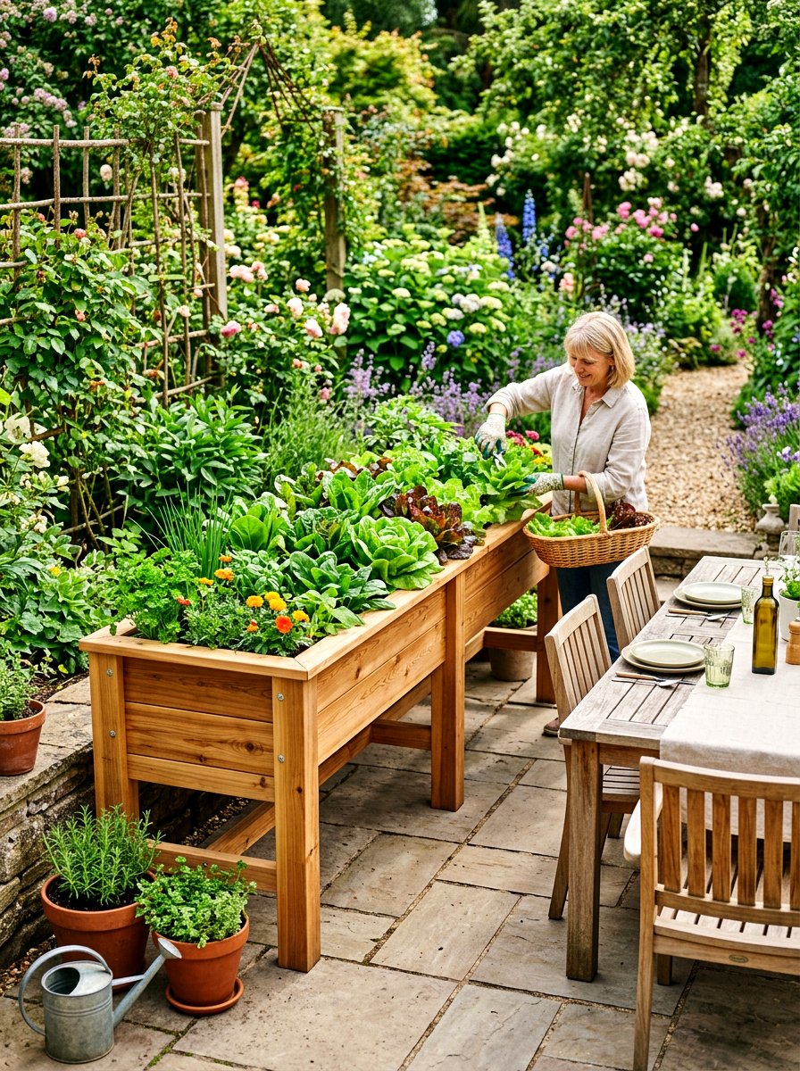 Raised wooden trough garden - 30 salad garden ideas