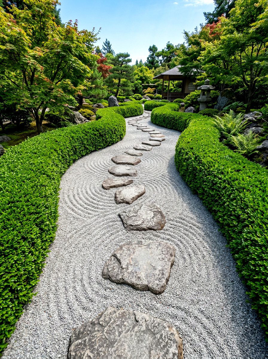 Raked Gravel Path - 30 Japanese garden ideas