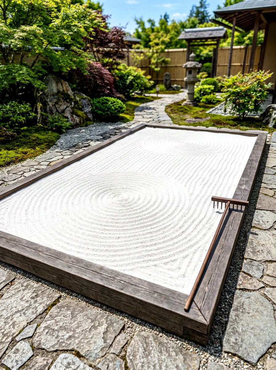Raked Sand Pit - 30 meditation backyard corner ideas