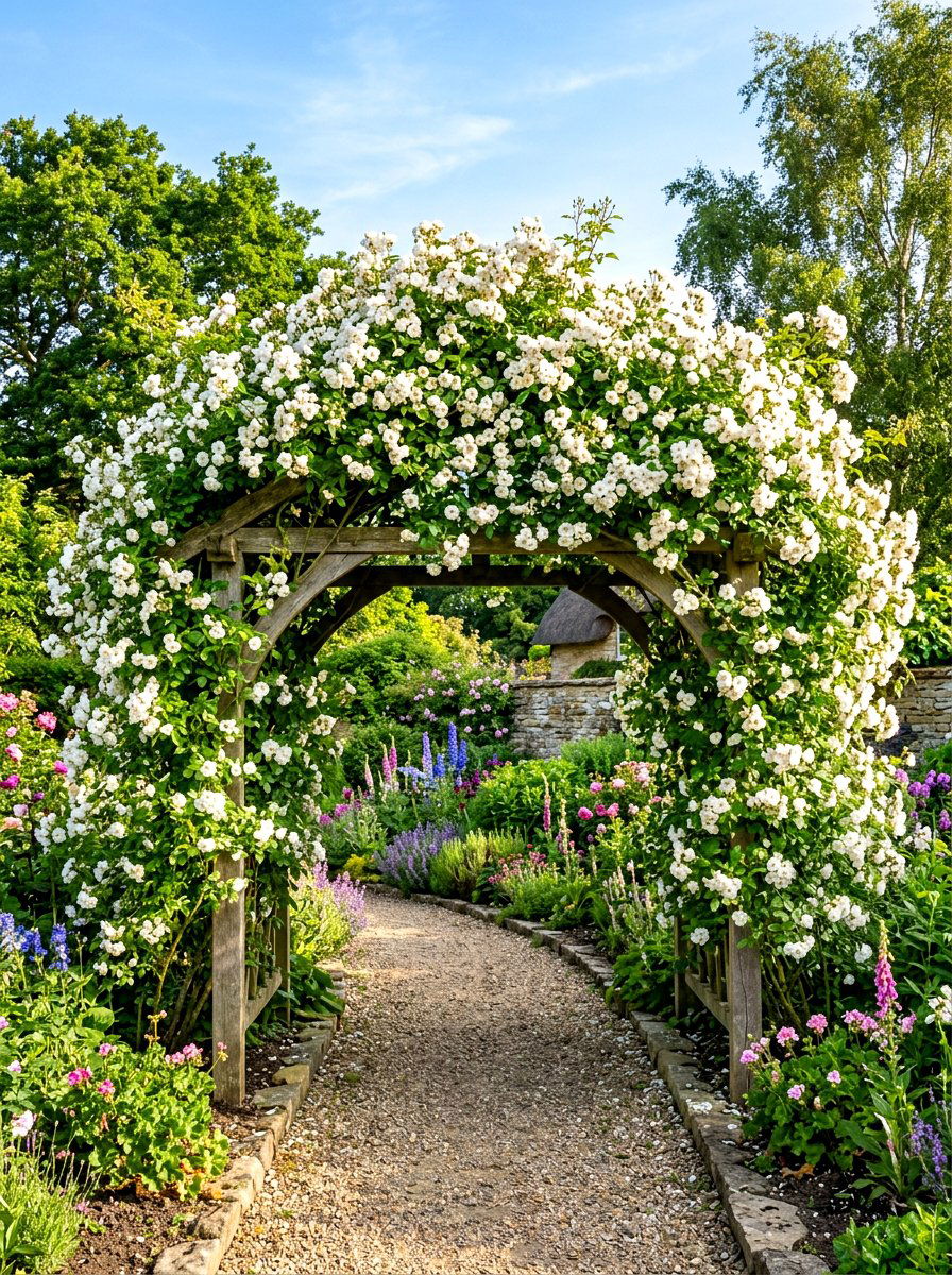 Rambling Rose Archway - 30 cottage rose border ideas