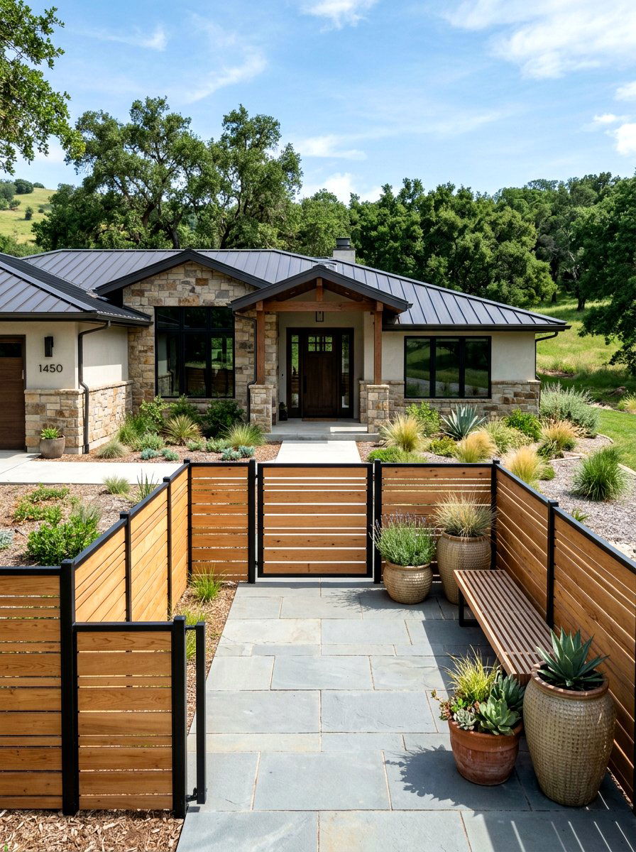 Ranch House Modern Privacy Fence - 30 ranch house curb appeal ideas