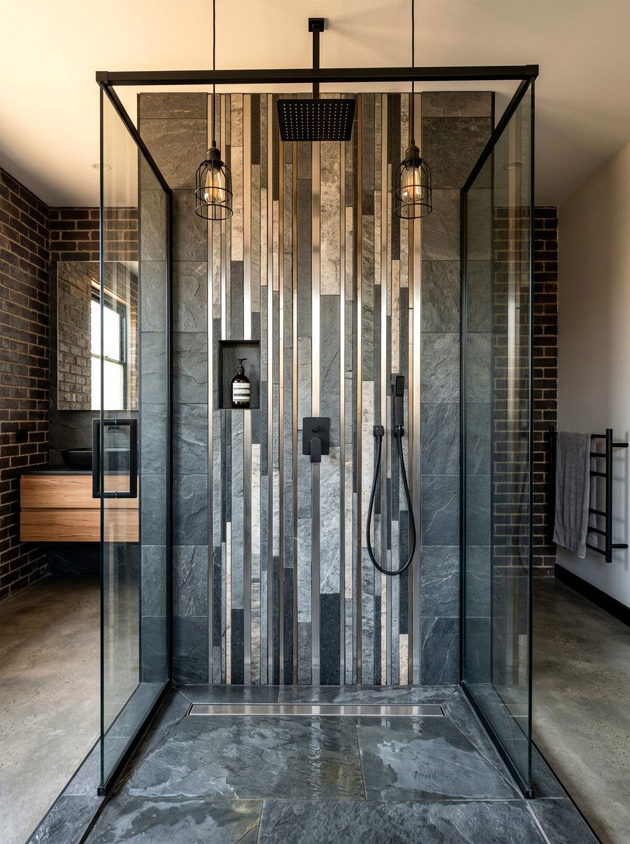 Random Linear Tile Mosaic - 30 shower tile pattern ideas