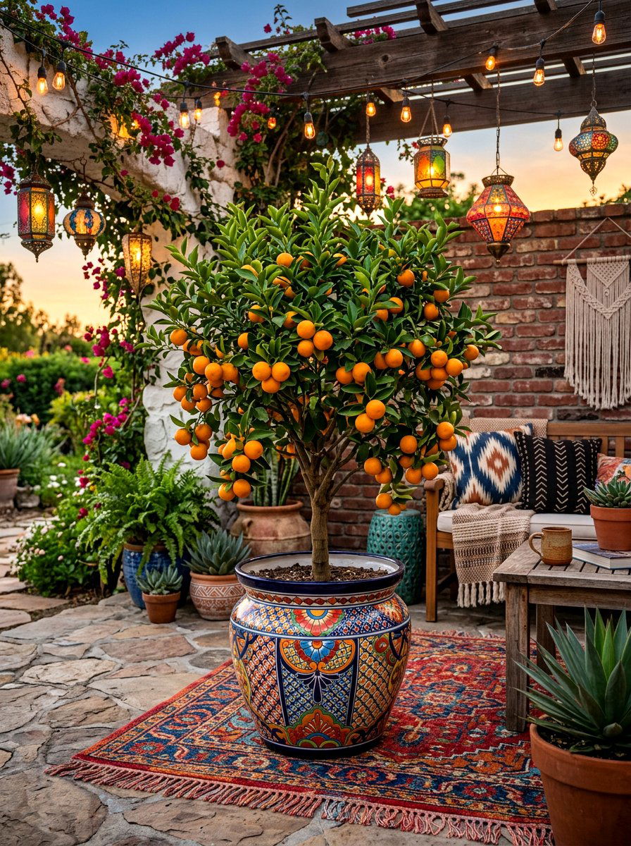 Rangpur Lime Tree Eclectic Boho Patio - 30 citrus patio tree ideas
