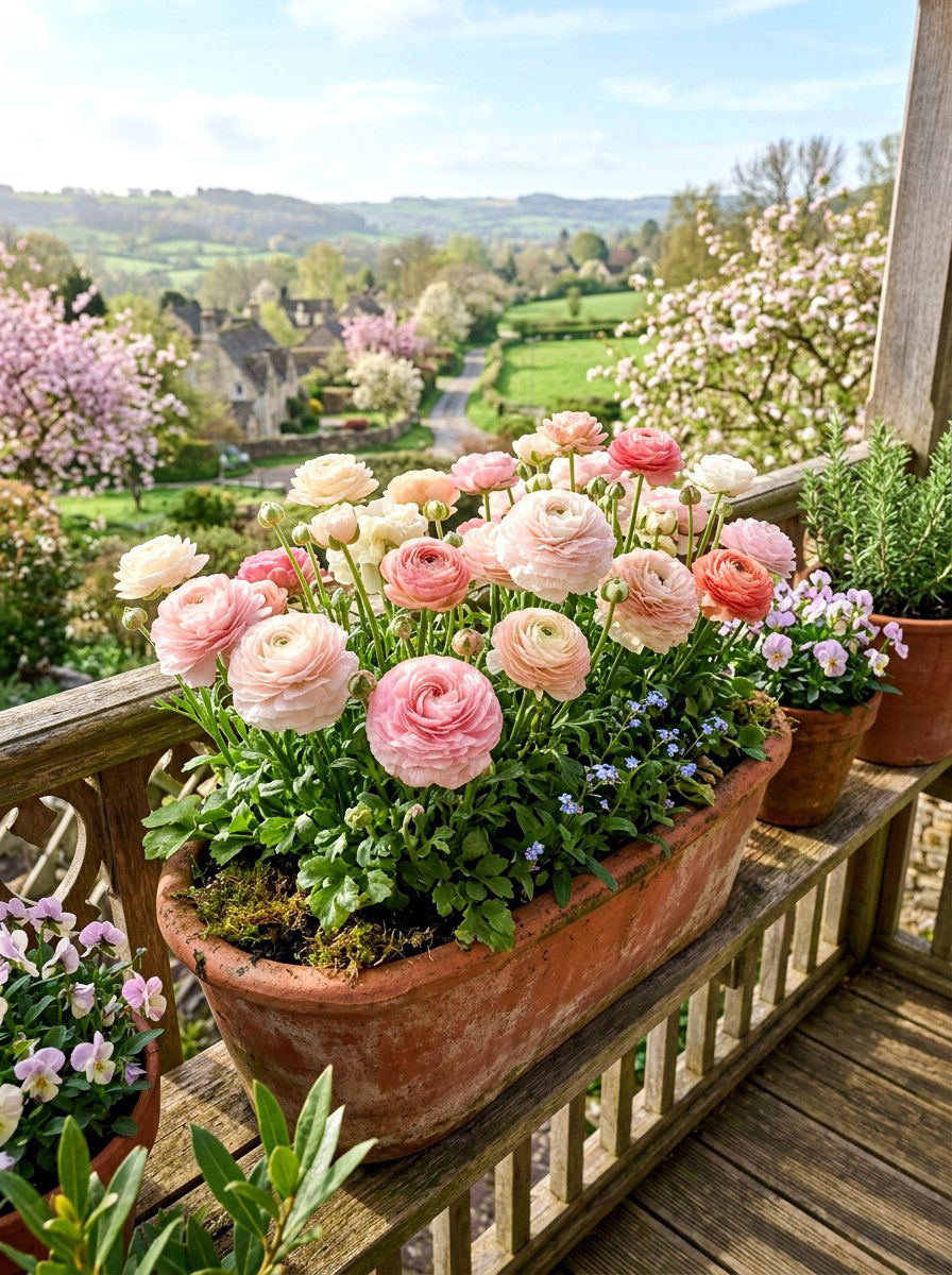 Ranunculus balcony planter - 30 balcony cut flower garden ideas