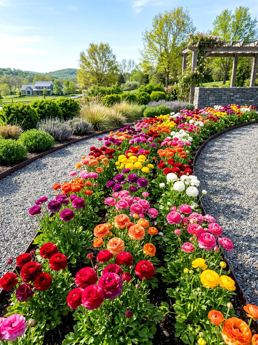 Ranunculus flower bed - 30 cut flower garden ideas