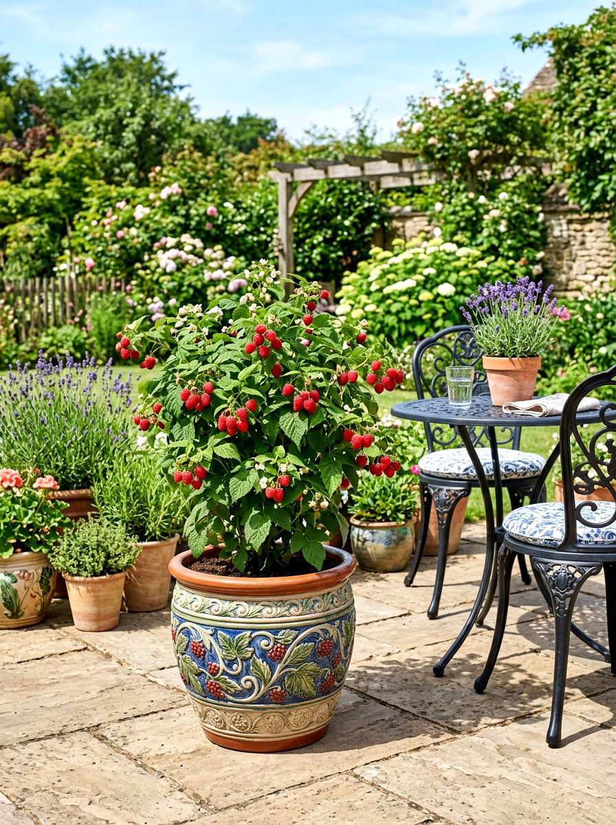 Raspberry Container Garden - 30 edible patio garden ideas
