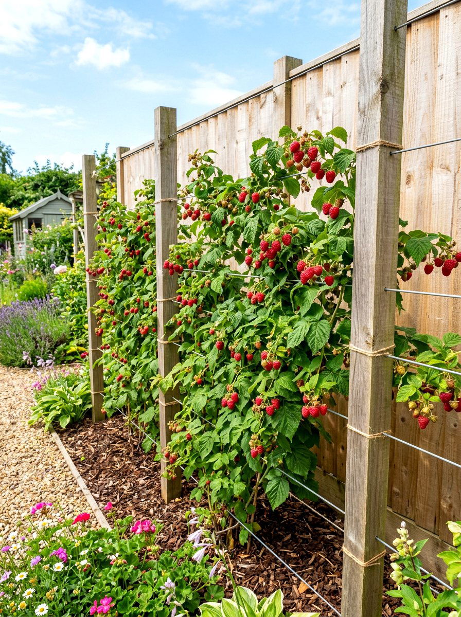 Raspberry Trellis Wall - 30 berry garden ideas