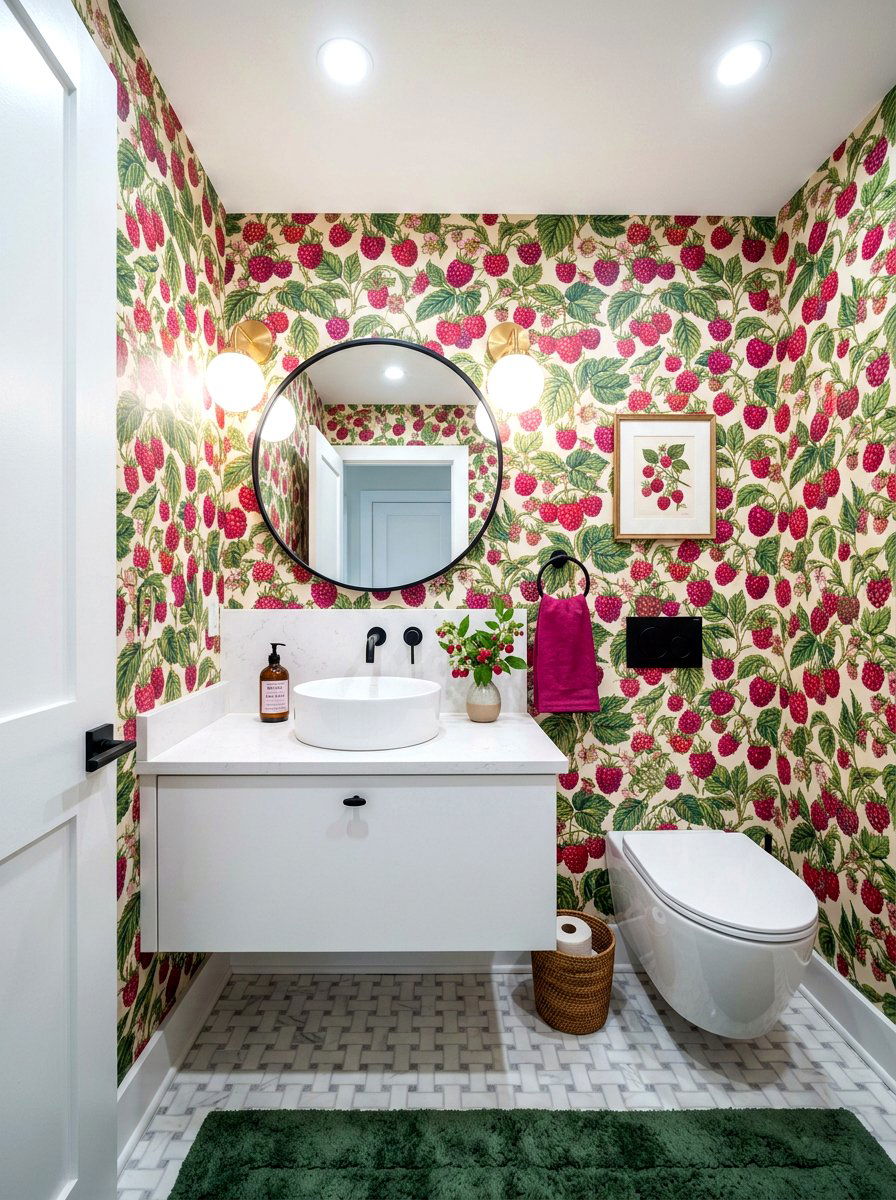 Raspberry Wallpaper - 30 fruit wallpaper powder room ideas