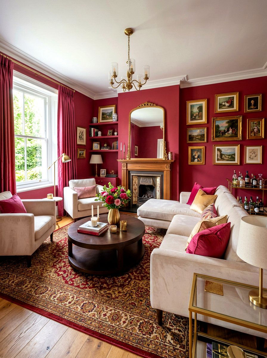 Raspberry red living room - 30 happy color living room ideas