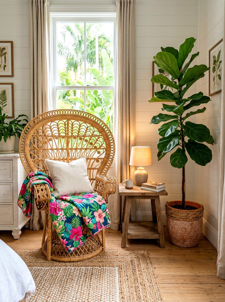 Rattan Accent Chair - 30 flower market bedroom ideas