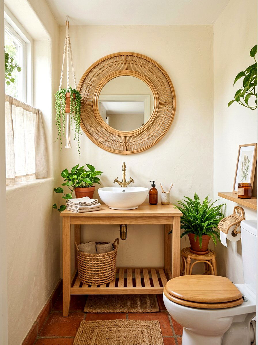 Rattan Accent Powder Room - 30 vintage powder room ideas