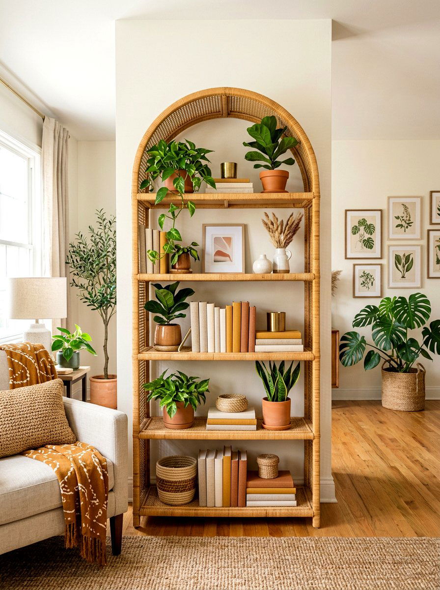 Rattan Arched Bookshelf - 30 arched bookshelf ideas