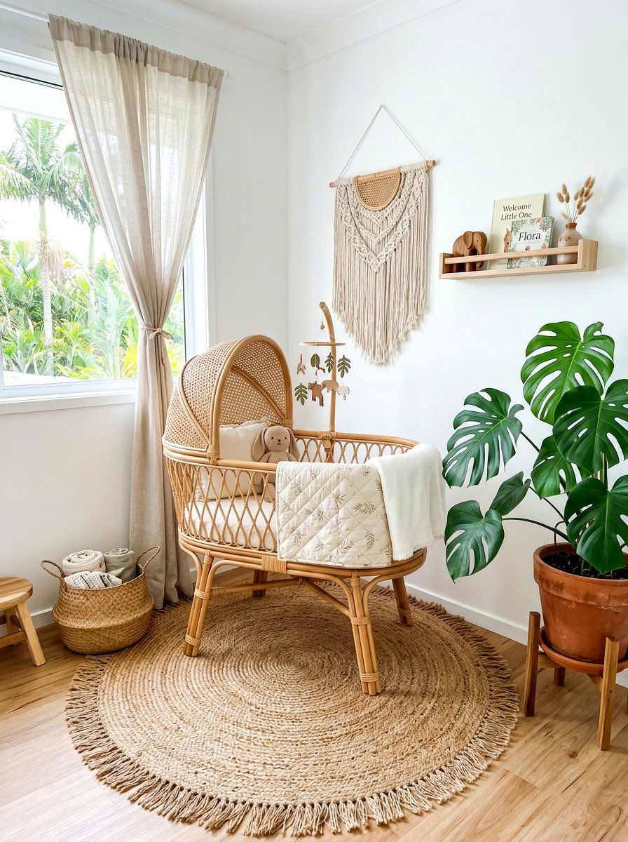 Rattan Baby Bassinet - 30 gender neutral heirloom nursery ideas