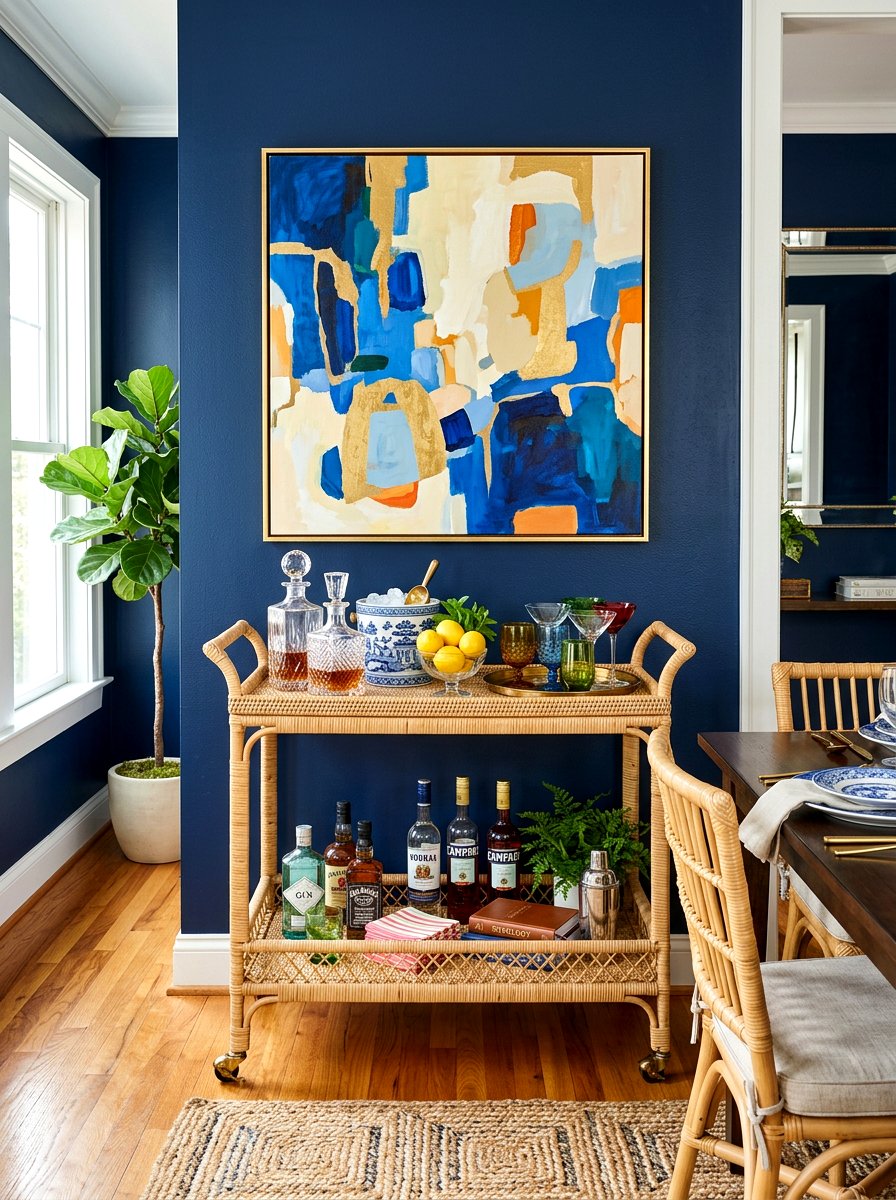 Rattan Bar Cart Styling - 30 southern prep decor ideas