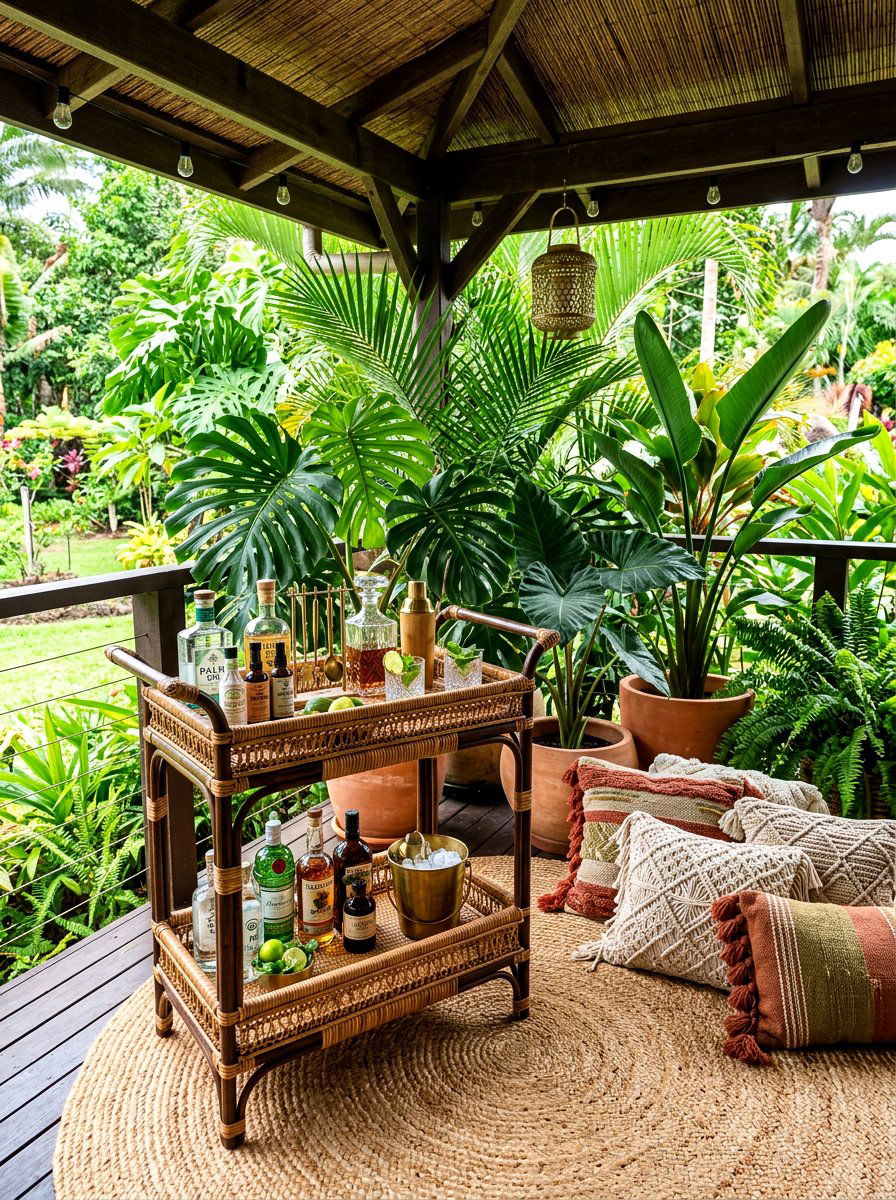 Rattan Bar Cart - 30 outdoor bar cart ideas