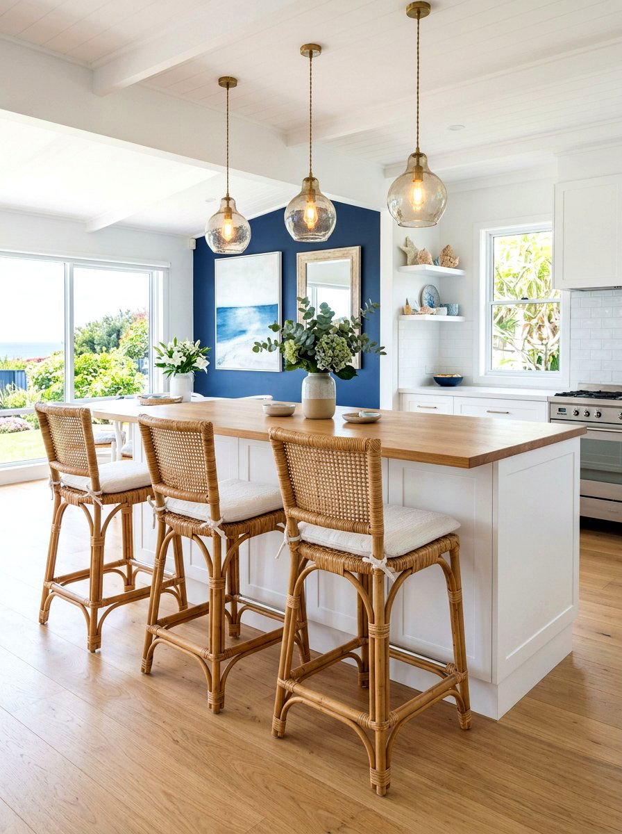 Rattan Bar Stools - 30 Hamptons kitchen ideas