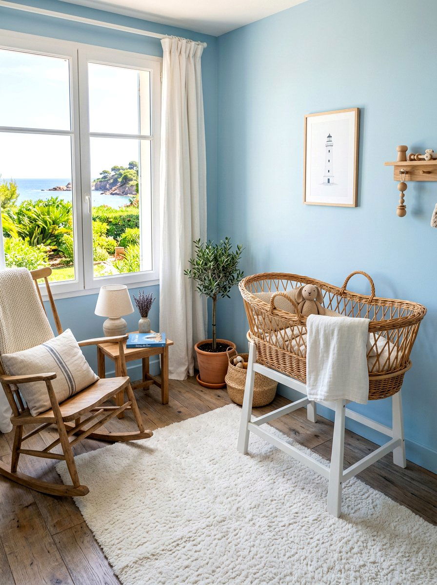 Rattan Bassinet Coastal French Nursery - 30 French nursery decor ideas