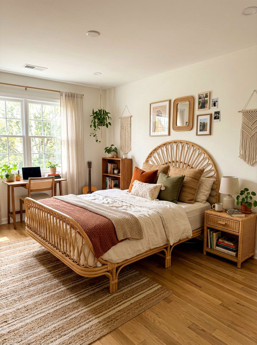 Rattan Bed Frame Aesthetic - 30 boho teen room ideas