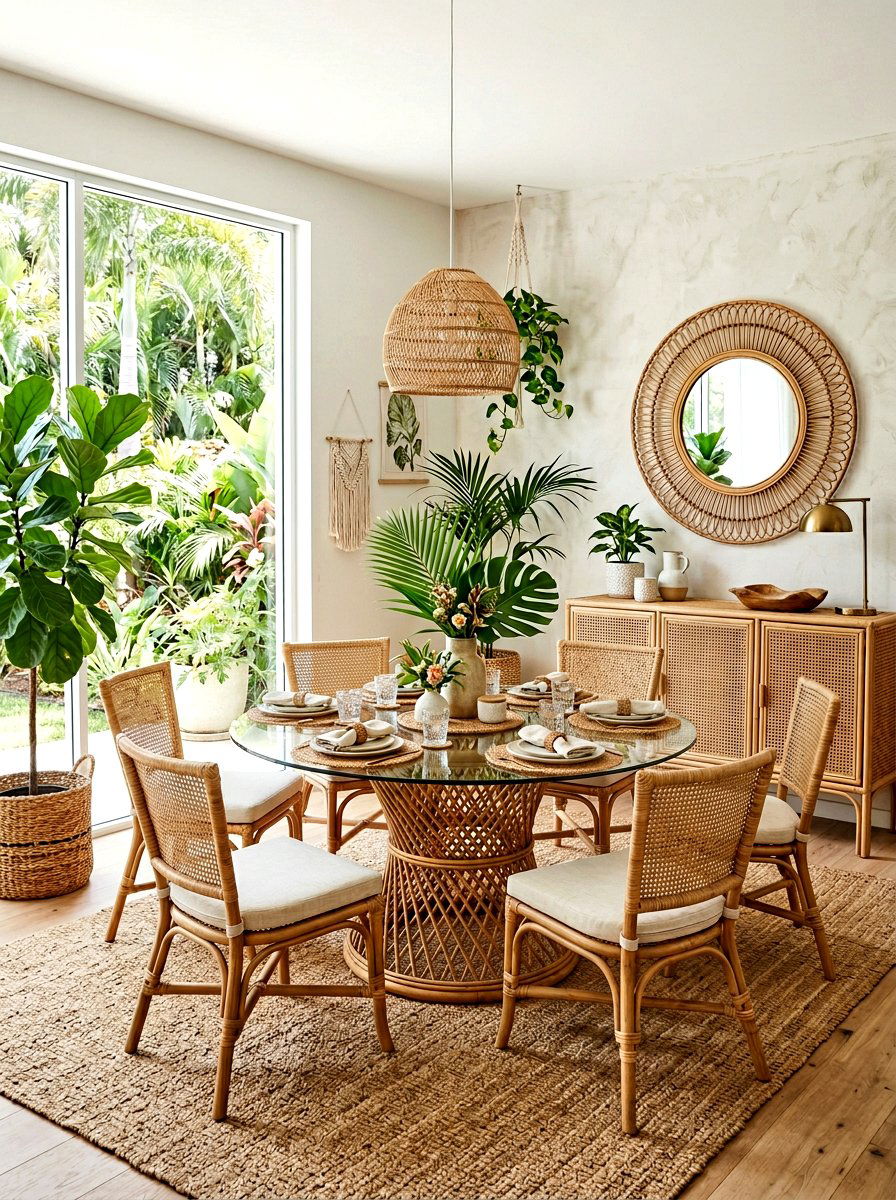 Rattan Boho Dining Room - 30 boho dining room ideas