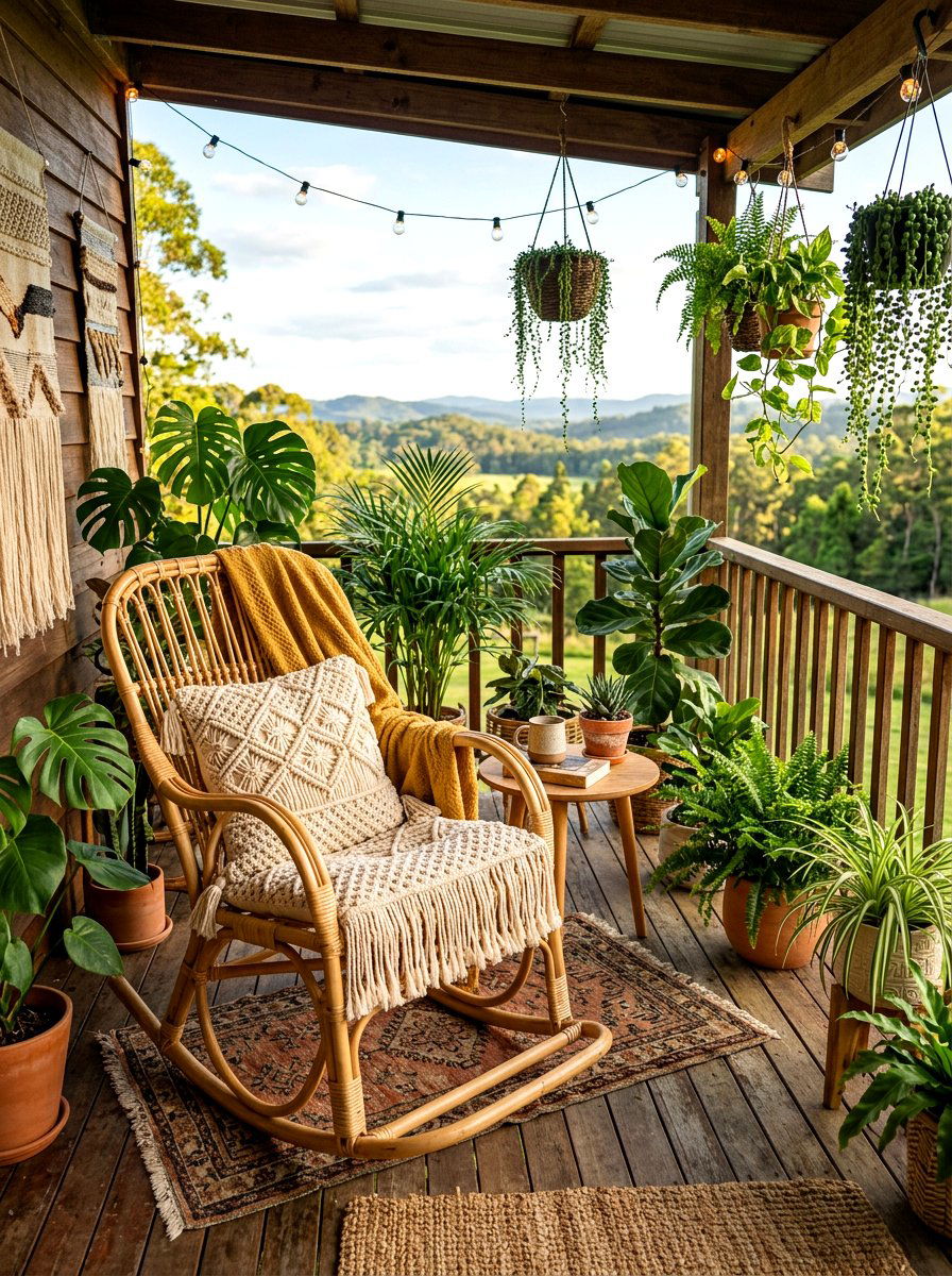 Rattan Boho Style Porch Rocker - 30 porch rocking chair ideas