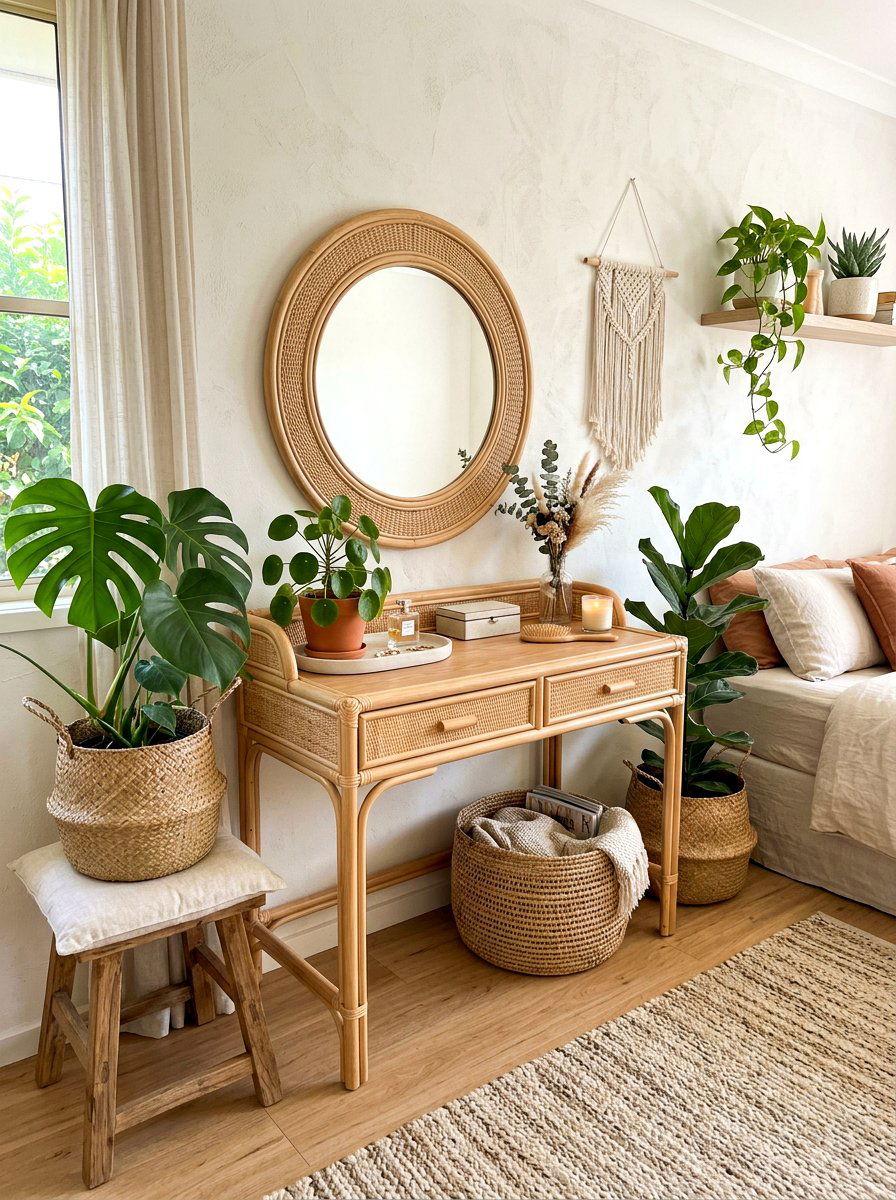Rattan Boho Vanity - 30 makeup vanity ideas