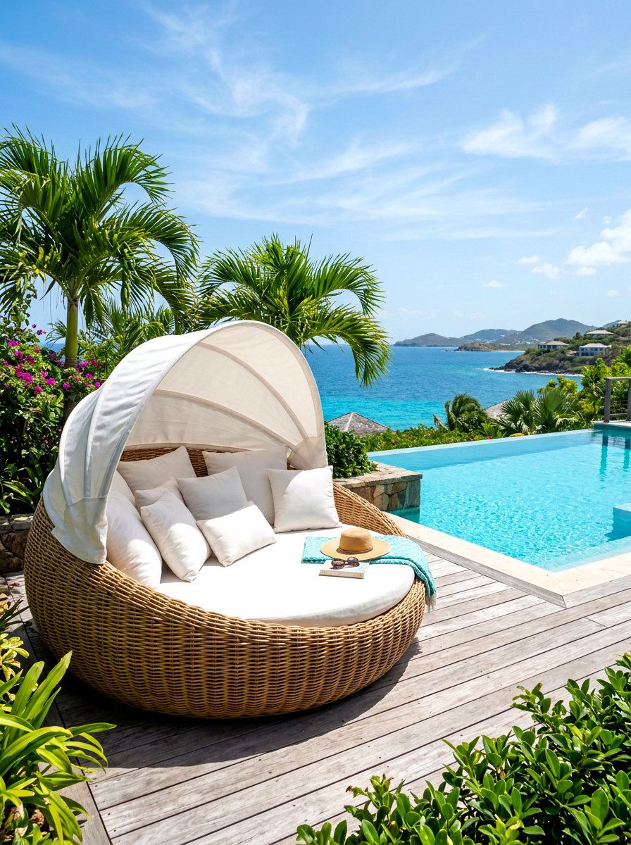 Rattan Daybed - 30 terrace seating ideas