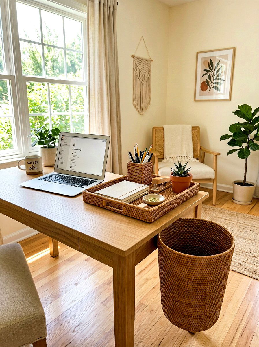 Rattan Desk Accessories - 30 calming home office ideas