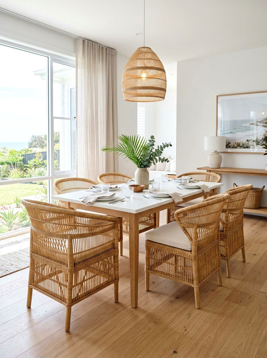 Rattan Dining Chair Set - 30 soft minimal apartment ideas