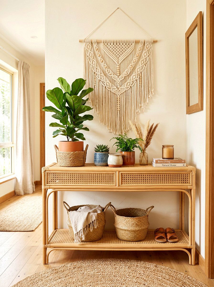 Rattan Entry Table - 30 everyday entry table decor ideas