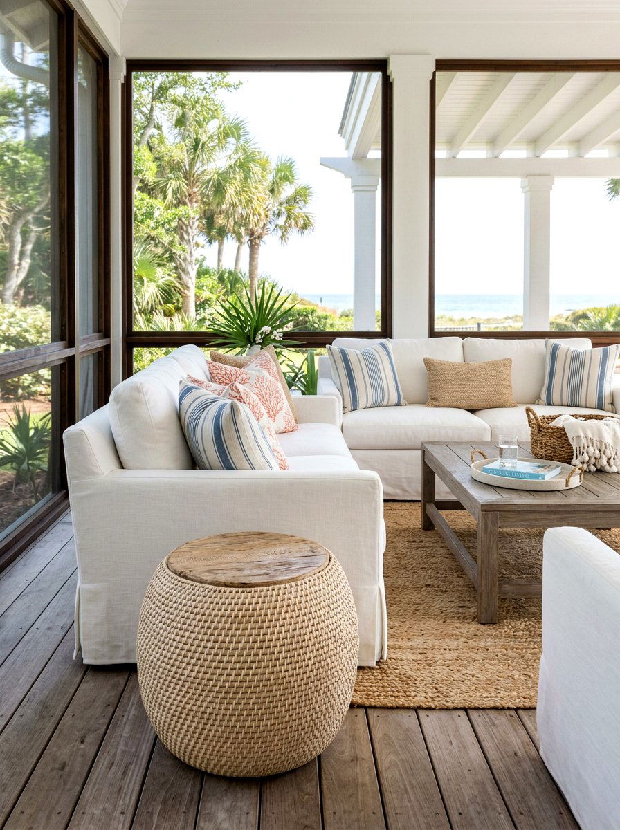 Rattan Footstool Pouf - 30 outdoor pouf lounge ideas