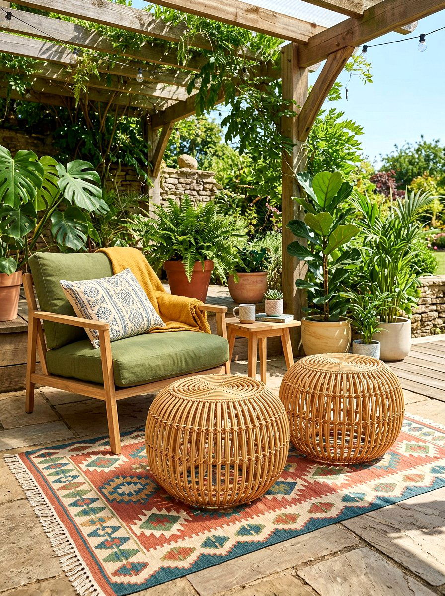Rattan Footstool Set - 30 small space outdoor furniture ideas
