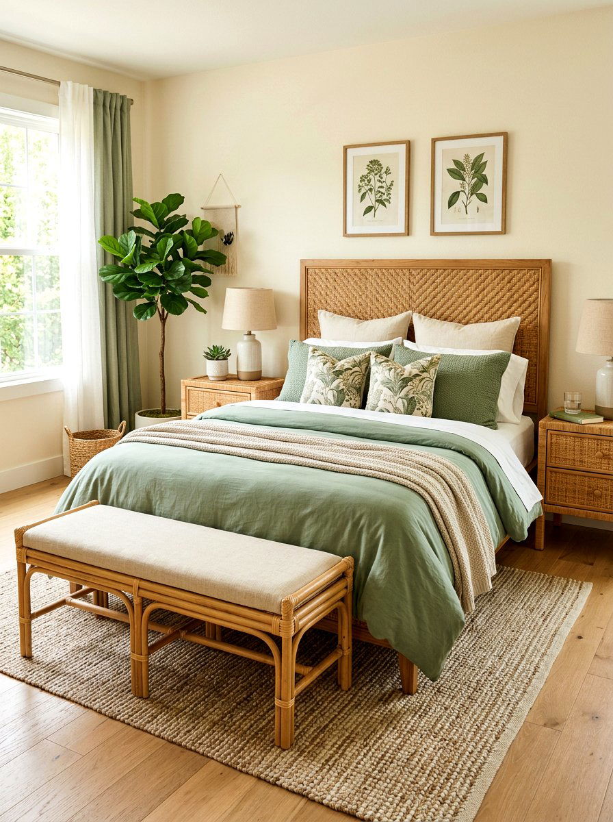 Rattan Furniture Accents - 30 summer bedroom decor ideas